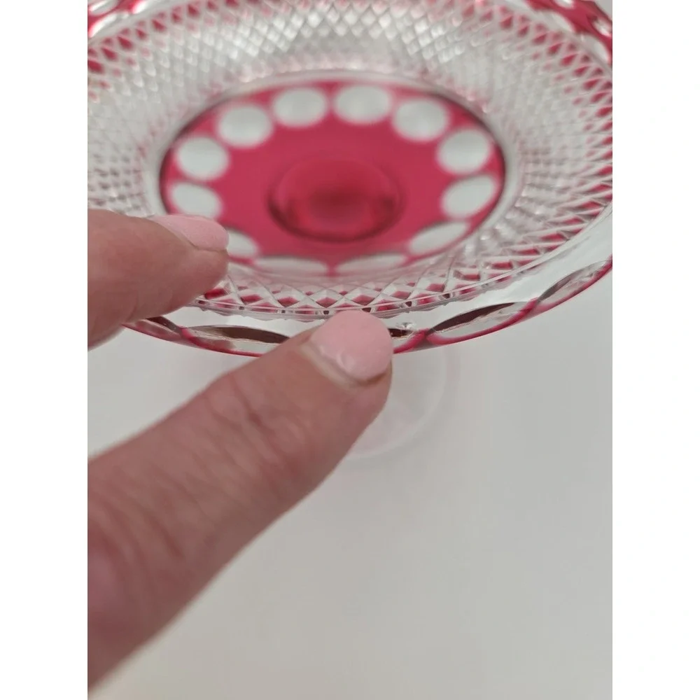 Vintage Cranberry Flash Glass Compote 6